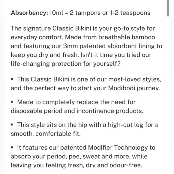 Modibodi Classic Bikini Light-Moderate Small Black Period/Pee Panty - Picture 4 of 4